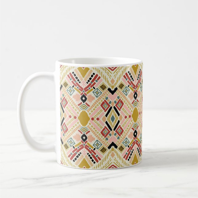 Ikat geometric folklore, oriental damask pattern. coffee mug (Left)