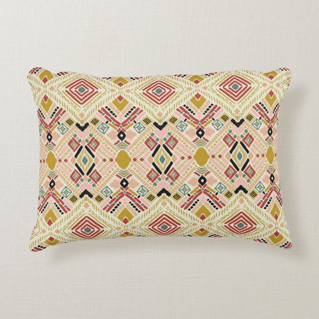 Ikat geometric folklore, oriental damask pattern. decorative cushion (Front)