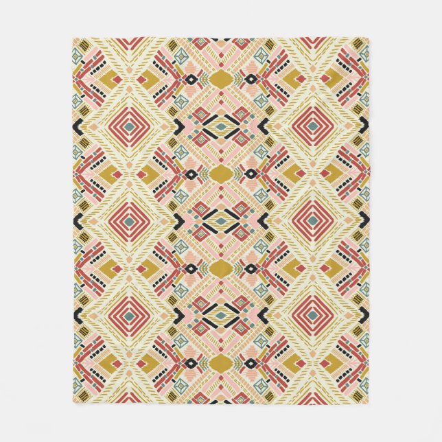 Ikat geometric folklore, oriental damask pattern. fleece blanket (Front)