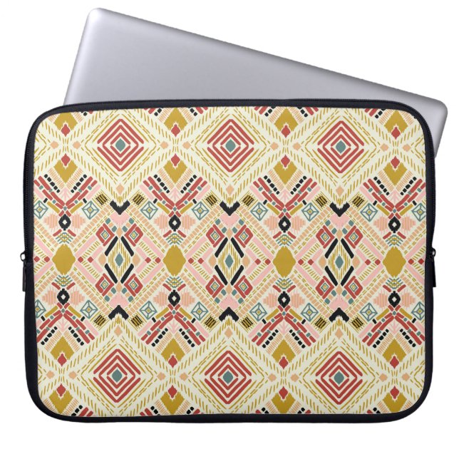 Ikat geometric folklore, oriental damask pattern. laptop sleeve (Front)