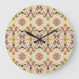 Ikat geometric folklore, oriental damask pattern. large clock