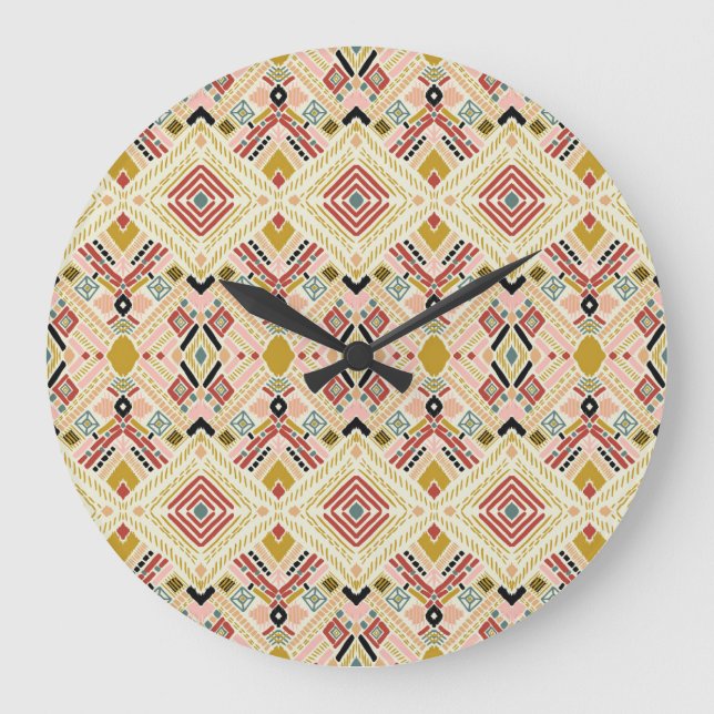 Ikat geometric folklore, oriental damask pattern. large clock (Front)