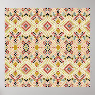 Ikat geometric folklore, oriental damask pattern. poster