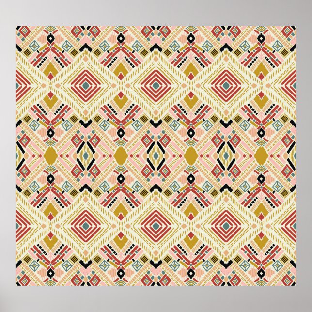 Ikat geometric folklore, oriental damask pattern. poster (Front)