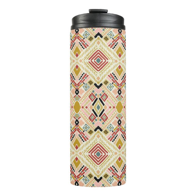 Ikat geometric folklore, oriental damask pattern. thermal tumbler (Front)