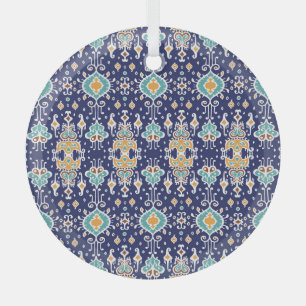 Ikat Geometric: Folklore Oriental Ornament. Glass Tree Decoration