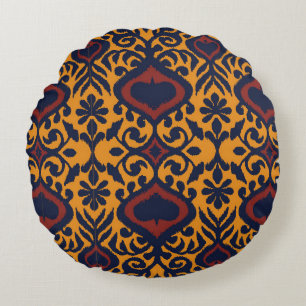 Ikat geometric folklore ornament. Oriental damask Round Cushion