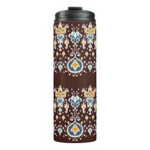 Ikat geometric folklore ornament. Oriental Vintage Thermal Tumbler