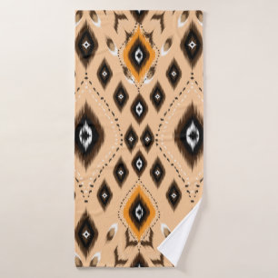 Ikat geometric folklore ornament. Tribal ethnic te Bath Towel