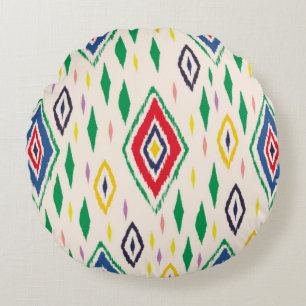 Ikat geometric folklore ornament with diamonds. Tr Round Cushion
