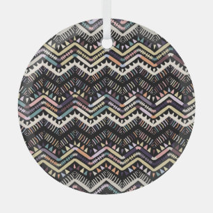 Ikat geometric folklore, tribal Aztec pattern. Glass Tree Decoration