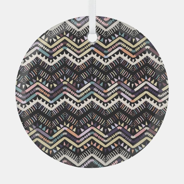 Ikat geometric folklore, tribal Aztec pattern. Glass Tree Decoration (Front)