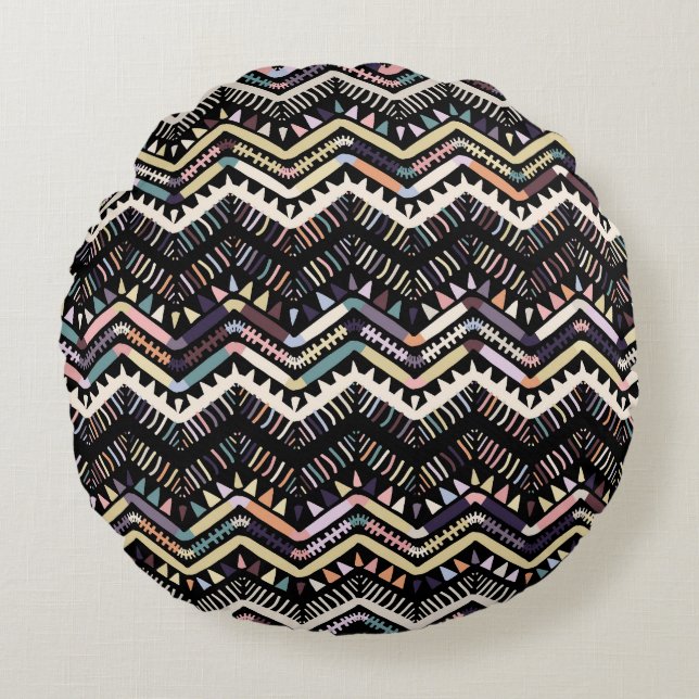 Ikat geometric folklore, tribal Aztec pattern. Round Cushion (Front)