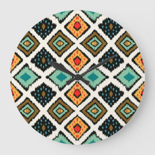 Ikat geometric, folklore tribal texture. large clock