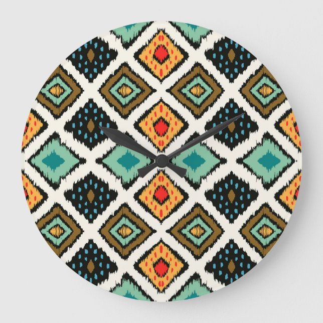 Ikat geometric, folklore tribal texture. large clock (Front)