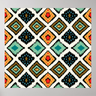 Ikat geometric, folklore tribal texture. poster