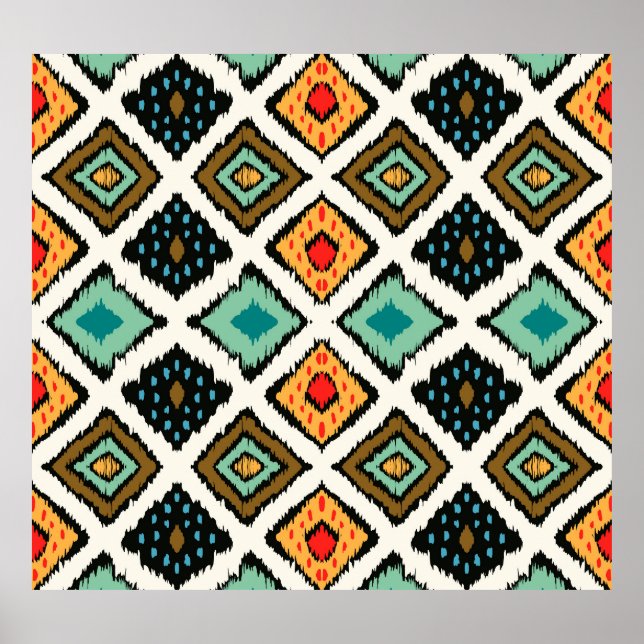Ikat geometric, folklore tribal texture. poster (Front)