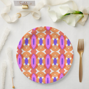 ikat geometric tiles pattern paper plate