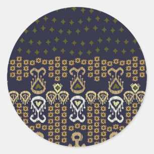 Ikat Modern Border Classic Round Sticker