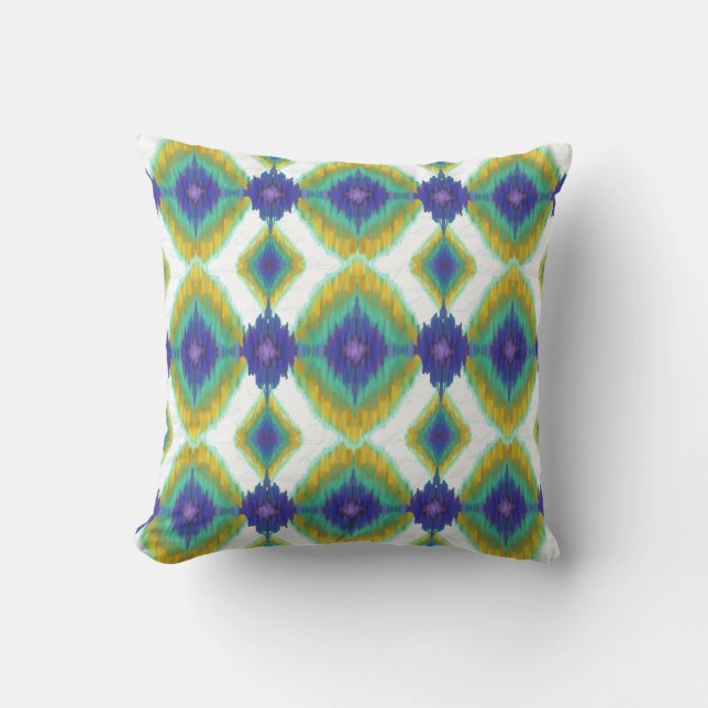 IKAT Modern Vintage Peacock Colours Diamond Patter Cushion (Front)
