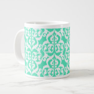 Ikat Moorish Damask - aqua and white Bone China Mu Large Coffee Mug