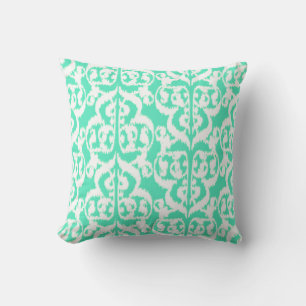 Ikat Moorish Damask - aqua and white Cushion