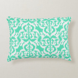 Ikat Moorish Damask - aqua and white Decorative Cushion