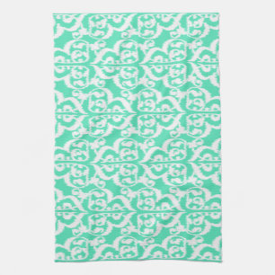 Ikat Moorish Damask - aqua and white Tea Towel