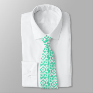 Ikat Moorish Damask - aqua and white Tie