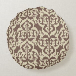 Ikat Moorish Damask - beige and taupe Round Cushion