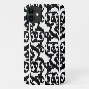 Ikat Moorish Damask - black and white iPhone 11 Case