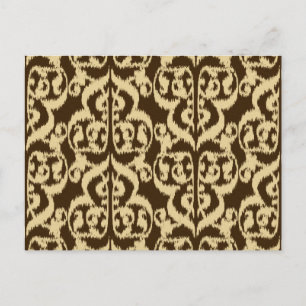 Ikat Moorish Damask - chocolate brown and tan Postcard