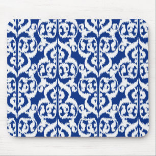 Ikat Moorish Damask - cobalt blue and white Mouse Mat