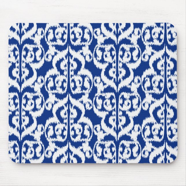 Ikat Moorish Damask - cobalt blue and white Mouse Mat (Front)