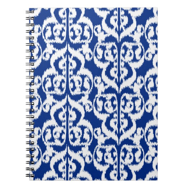 Ikat Moorish Damask - cobalt blue and white Notebook (Front)