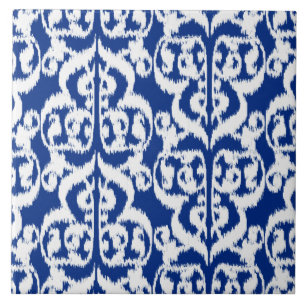 Ikat Moorish Damask - cobalt blue and white Tile