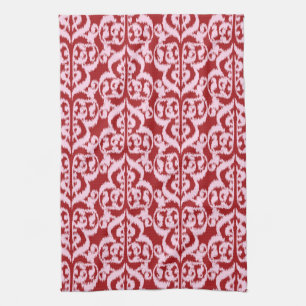 Ikat Moorish Damask - dark red and pink Tea Towel