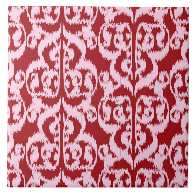 Ikat Moorish Damask - dark red and pink Tile (Front)