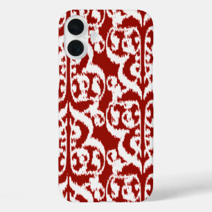 Ikat Moorish Damask - dark red and white iPhone 16 Plus Case