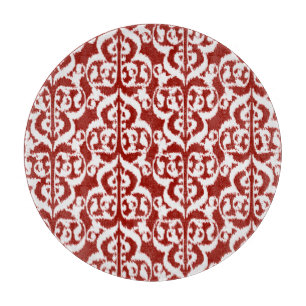 Ikat Moorish Damask - dark red and white Cutting Board