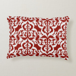 Ikat Moorish Damask - dark red and white Decorative Cushion