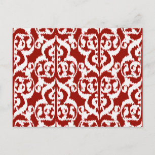 Ikat Moorish Damask - dark red and white Postcard