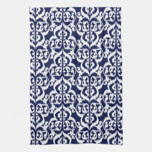 Ikat Moorish Damask - indigo and white Tea Towel