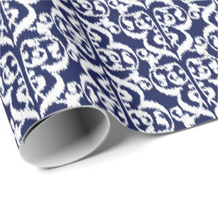 Ikat Moorish Damask - indigo and white Wrapping Paper