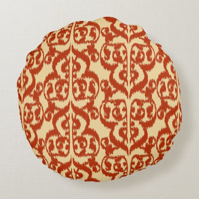 Ikat Moorish Damask - Mandarin orange Round Cushion (Back)