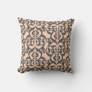 Ikat Moorish Damask - peach and charcoal grey Cushion