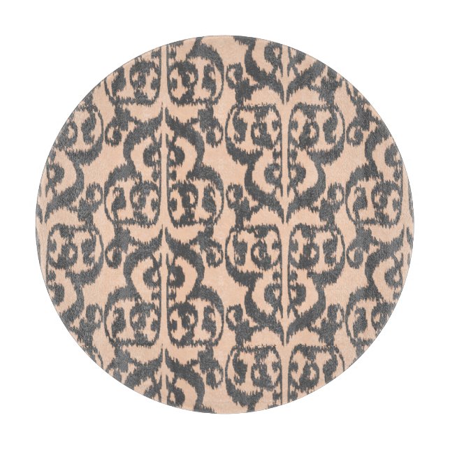 Ikat Moorish Damask - peach and charcoal grey Cutting Board (Front)