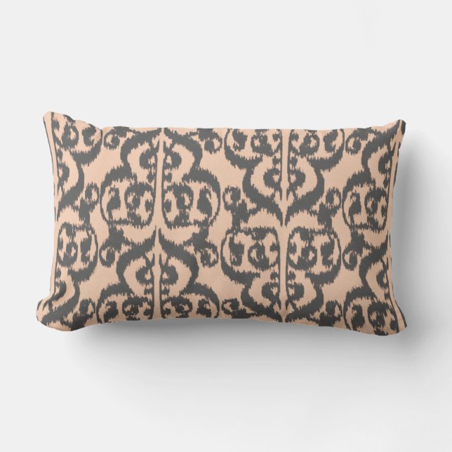 Ikat Moorish Damask - peach and charcoal grey Lumbar Cushion (Front)