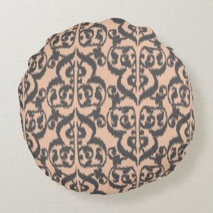 Ikat Moorish Damask - peach and charcoal grey Round Cushion