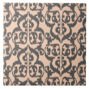 Ikat Moorish Damask - peach and charcoal grey Tile